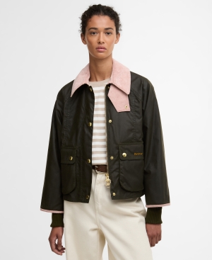 Cropped Beadnell Waxed Jacket Sage