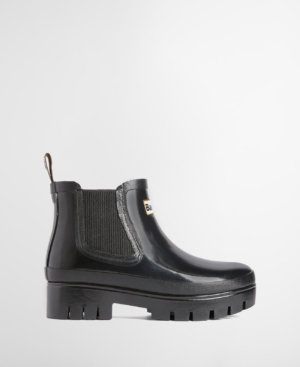 Halton Faux Fur Welly Black Gloss