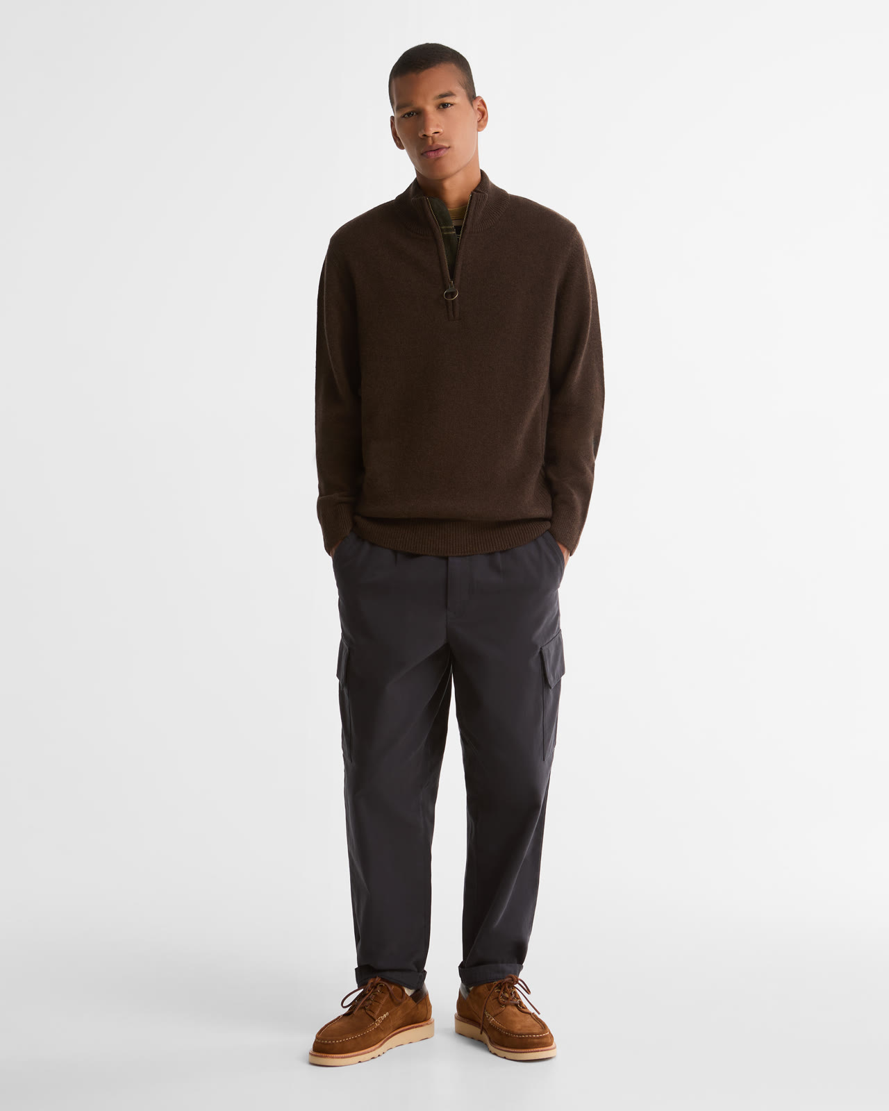 holden-half-zip-knitted-jumper-olive-marl-homme-MKN0837BR17_2_light Holden Half Zip Knitted Jumper Dark Oak