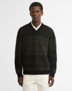 Hunham Tartan V-Neck Knitted Jumper Black