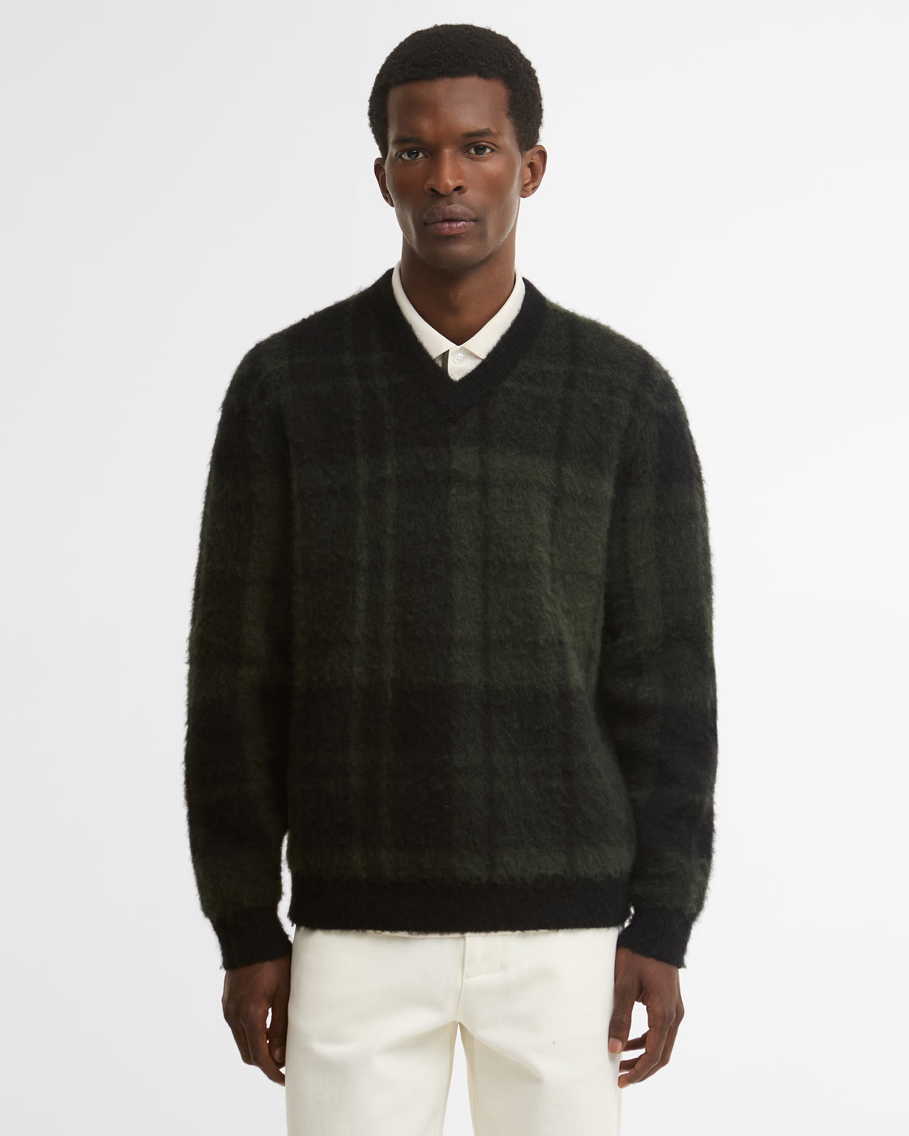 hunham-tartan-v-neck-knitted-jumper-black-homme-MKN1739BK31_1_light Hunham Tartan V-Neck Knitted Jumper Black