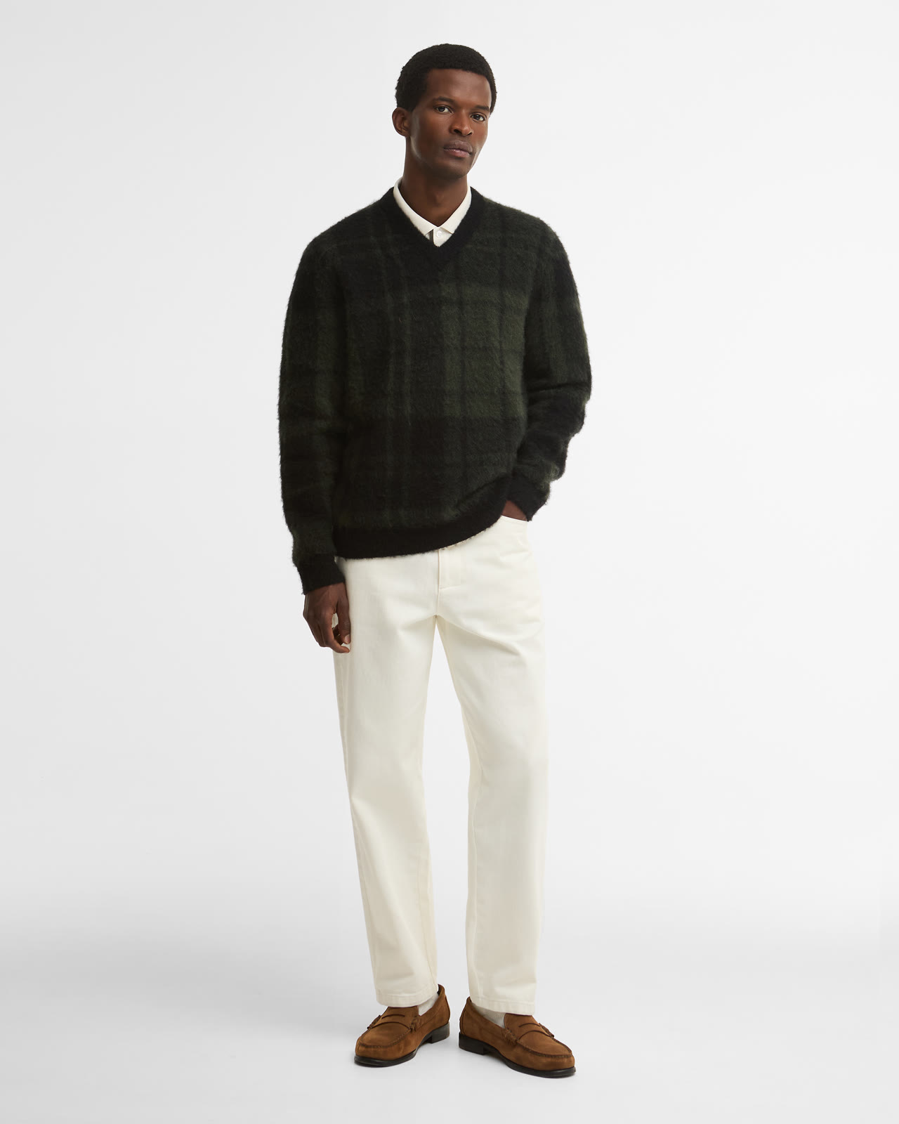 hunham-tartan-v-neck-knitted-jumper-black-homme-MKN1739BK31_2_light Hunham Tartan V-Neck Knitted Jumper Black